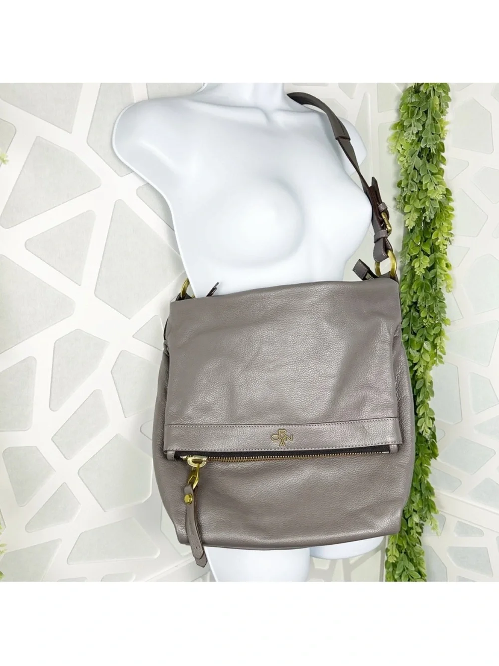 orYany Foldover Flap Gray Leather Slouchy Hobo Shoulder Bag Purse